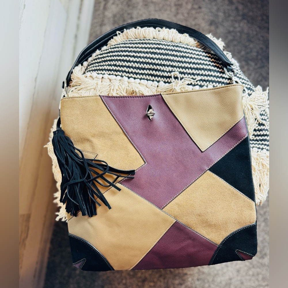 Sondra Roberts Shoulder or Satchel Purse Bag Color block Leather Suede Purse - Picture 4 of 15